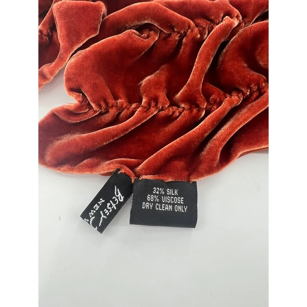 Vintage Betsey Johnson Rust Silk Blend Velvet Ruffled Scrunch Scarf Maximalist